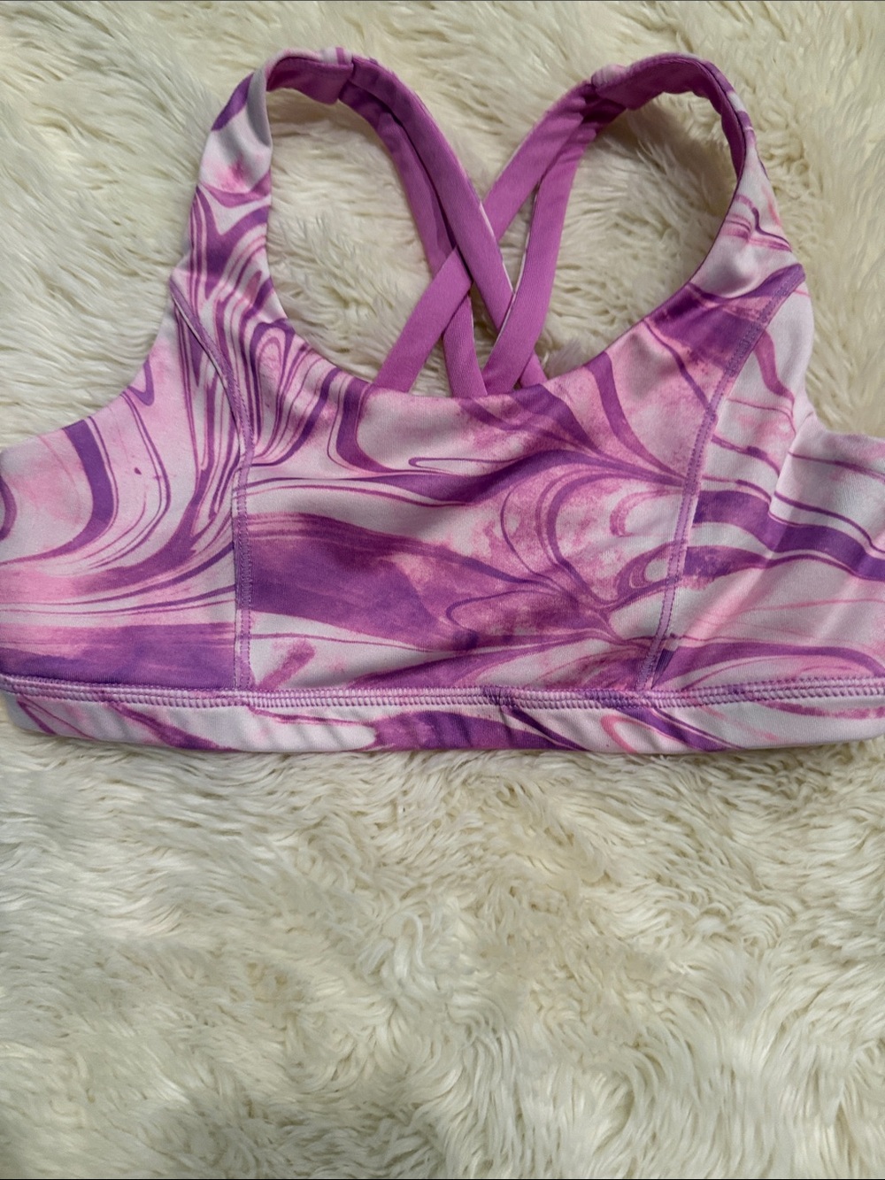 Purple Marble Print Crisscross Sports Bra - Girls Intimates & Sleepwear